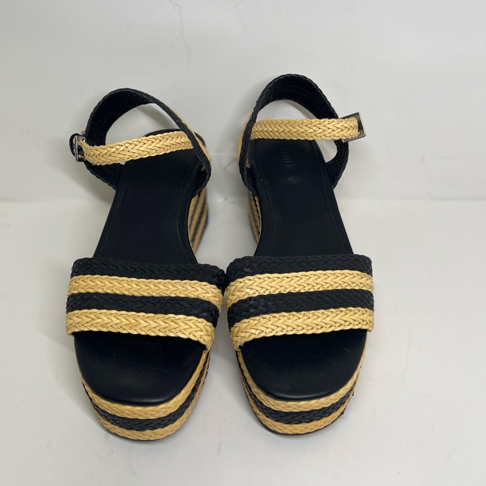 Forever 21 Black And Tan Basket  Weave Buckle Platform Wedge Sandal